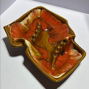 Maurice of California Ceramic Ashtray with Rich Orange and Brown Glaze